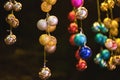 Closeup of Christmas holiday tree decorations with bokeh on background Royalty Free Stock Photo