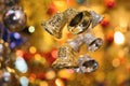 Closeup of Christmas holiday tree decorations with bokeh on background Royalty Free Stock Photo