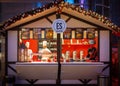 Closeup of a Christmas light decorated burger food stand in Budapest