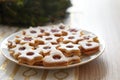 Closeup of Christmas Linzer cookies