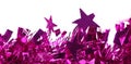 Closeup of christmas purple tinsel with stars.