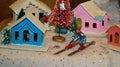 Christmas Tree Village with ski figurine old fashioned