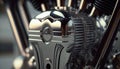 Closeup of chromed motorcycle engine. Generative Ai