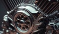 Closeup of chromed motorcycle engine. Generative Ai