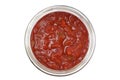 Closeup of a chunky salsa sauce in a glass jar Royalty Free Stock Photo