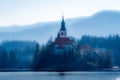 Closeup of the Church of the Mother of God on the Lake Bled, Slovenia Royalty Free Stock Photo