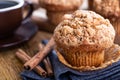 Closeup of a Cinnamon Muffin on a Blue Napkin