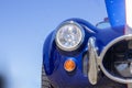 Closeup of a classic blue sports car at a car show Royalty Free Stock Photo