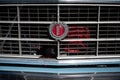 Closeup of classic long station wagon with wood-veneered doors, it's a blue Ford Gran Torino. Royalty Free Stock Photo