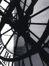 Closeup of clock in Louvre Museum black and white photograph, Paris France