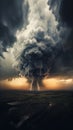 Closeup of a cloud lightning bolt coming out of an apocalyptic s