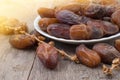 Closeup of the cluster of dates plam. Royalty Free Stock Photo