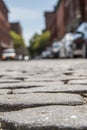 Closeup of a cobblestone road in a city