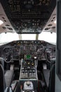 Closeup of the cockpit and of a commercial aircraft Douglas DC-9