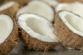 Closeup of coconut, Many coconuts cut in half in organic