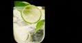 Closeup of coctail. Mojito, tonik water with mint and lemon and lime and ice cubes Royalty Free Stock Photo