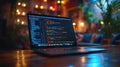 Closeup coding html and programming on screen laptop, development web, developer