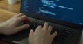 Closeup coding on screen, Man hands coding html and programming on screen laptop, development web, developer. Royalty Free Stock Photo