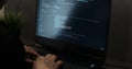 Closeup coding on screen, woman hands coding html and programming on screen Monitors, development web, developer. Royalty Free Stock Photo