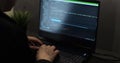 Closeup coding on screen, woman hands coding html and programming on screen Monitors, development web, developer. Royalty Free Stock Photo