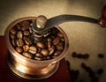 Closeup coffee bean and coffee grinder Royalty Free Stock Photo