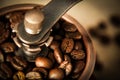 Closeup coffee bean and coffee grinder Royalty Free Stock Photo