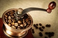 Closeup coffee bean and coffee grinder Royalty Free Stock Photo