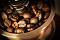 Closeup coffee bean and coffee grinder Royalty Free Stock Photo