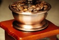 Closeup coffee bean and coffee grinder Royalty Free Stock Photo