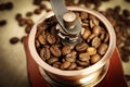 Closeup coffee bean and coffee grinder Royalty Free Stock Photo
