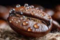 Closeup of Coffee Bean with Water Droplets Royalty Free Stock Photo