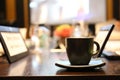 Closeup of coffee cup in conference room. Royalty Free Stock Photo