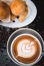 Closeup Coffee latte art with bread