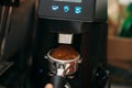 Closeup coffee machine in work. Royalty Free Stock Photo