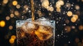 Closeup of cola drink liquid flowing on a dark background. Royalty Free Stock Photo