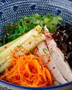 Closeup on on cold japanese hiyashi chuka ramen