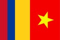 Closeup of Colombia and Vietnam vertical National flags in the background