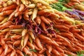 Closeup of colorful bunches of carrots