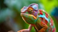 closeup of a colorful chameleon lizard. Beautiful of chameleon on branch. AI Generative