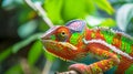 closeup of a colorful chameleon lizard. Beautiful of chameleon on branch. AI Generative