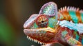 closeup of a colorful chameleon lizard. Beautiful of chameleon on branch. AI Generative