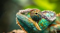 closeup of a colorful chameleon lizard. Beautiful of chameleon on branch. AI Generative