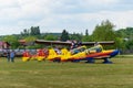 Closeup of colorful Extra EA-300 airplane models at Hangariada aeronautical festival show