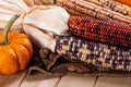 Fall Indian Corn and Mini Pumpkin Royalty Free Stock Photo