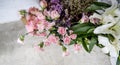 Closeup of colorful flowers arrangment on the floorc Royalty Free Stock Photo