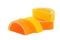 Gummy candies shaped like lemon and orange slices on white background Royalty Free Stock Photo