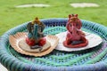 Closeup of Colorful Home made lord ganesha statues