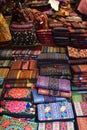 Closeup of colorful materials on a local market chatuchak market in Bangkok, Thailand, Asia