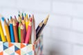 Closeup of colorful pencils in pencil case Royalty Free Stock Photo