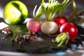 Closeup of colorful radishes on a plate Royalty Free Stock Photo